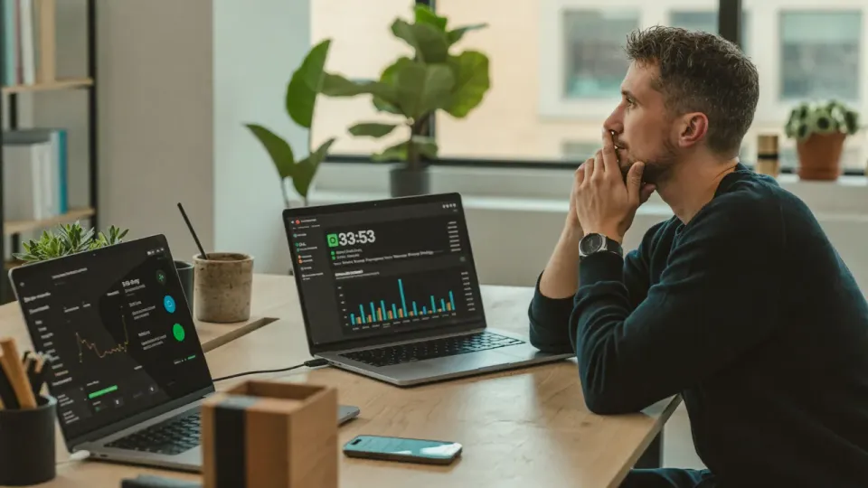 Willem Nales analyseert AI-zichtbaarheid op een laptop