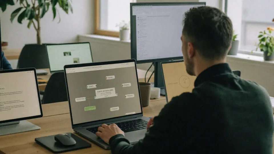 Willem Nales bekijkt de linkstructuur van een site op zijn laptop