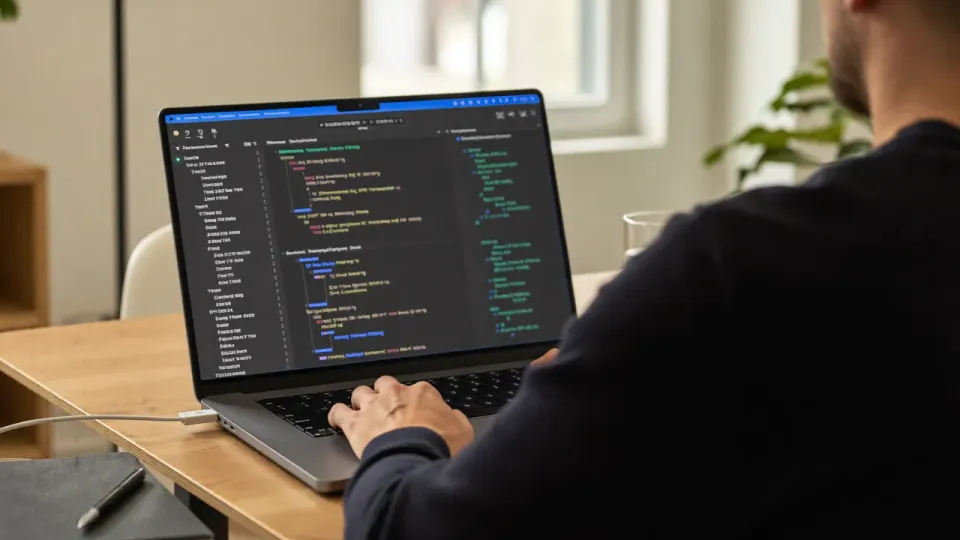Willem Nales werkt aan structured data en schema markup op zijn laptop