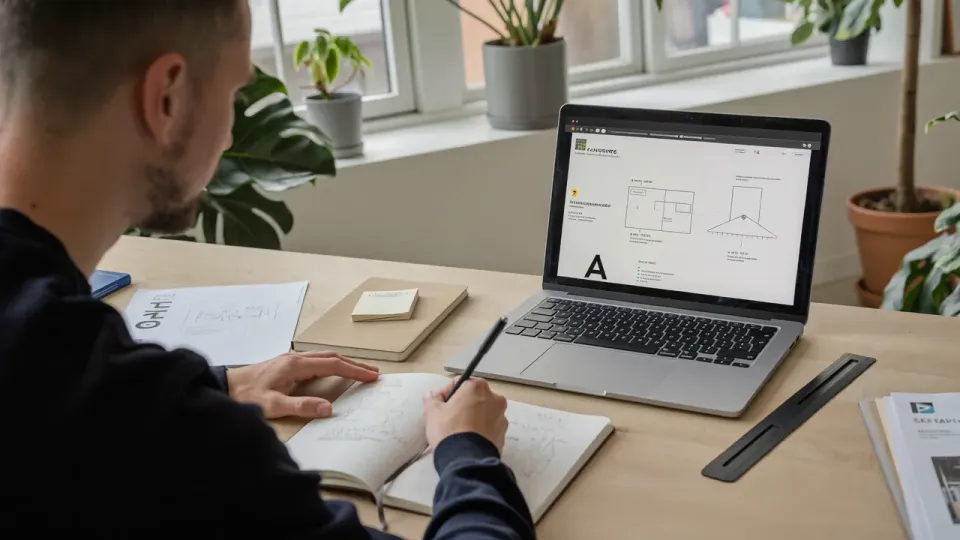 Willem Nales schetst een websitestructuur naast zijn laptop
