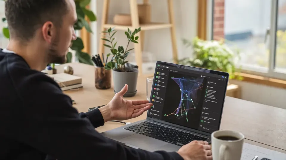 Willem Nales legt een knowledge graph uit op zijn laptopscherm