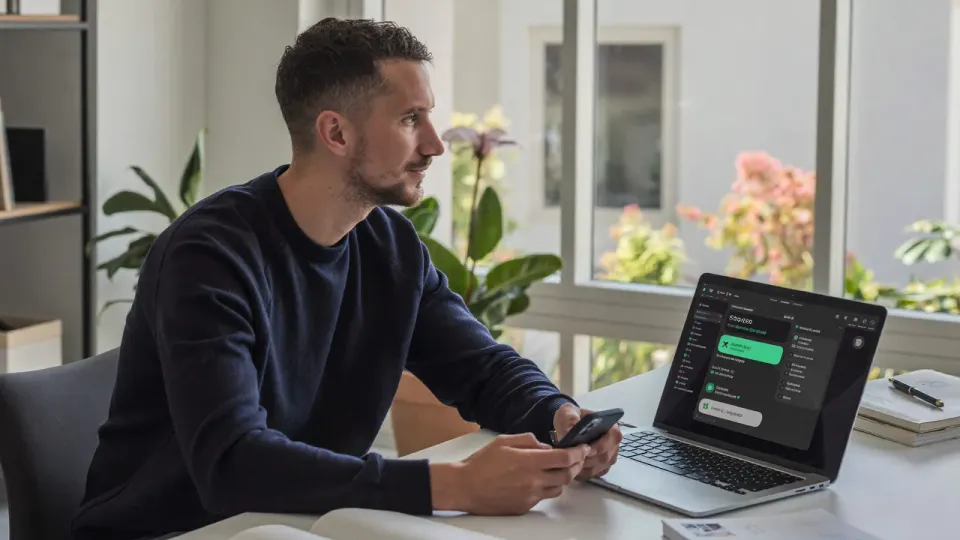 Willem Nales met laptop en telefoon met AI-chat, kijkend naar de toekomst van search