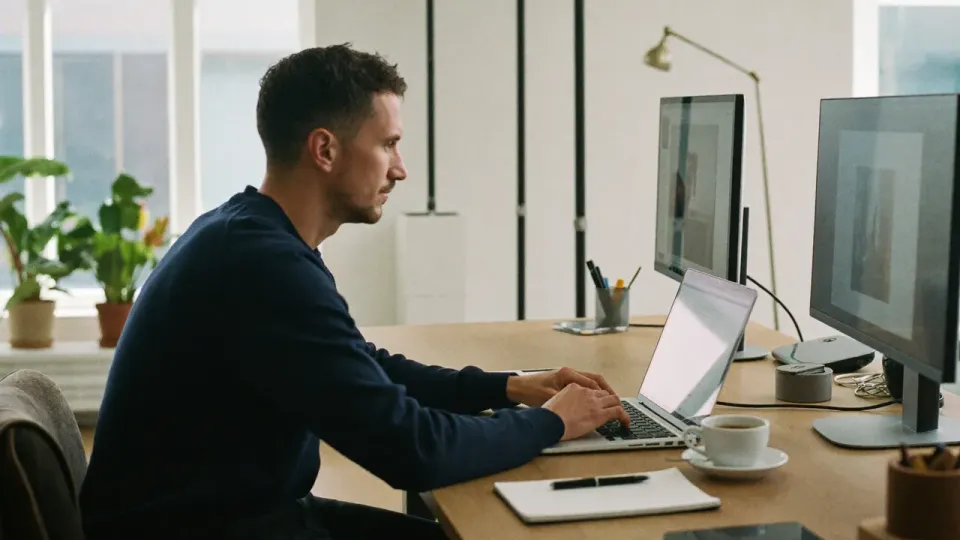 Willem Nales werkt zoekwoorden uit achter zijn laptop