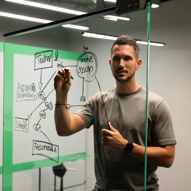 Willem Nales legt een on-page SEO strategie met content clusters uit op een whiteboard