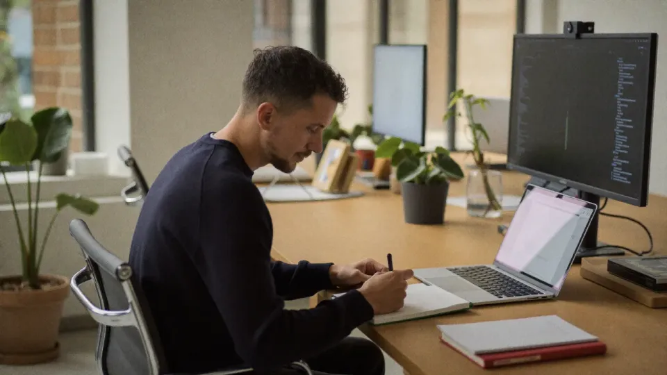 Willem Nales werkt zoekintentie uit in een notitieboek
